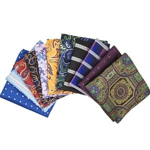 Mens Set of 11 Paisley Striped Dot Pocket Squares